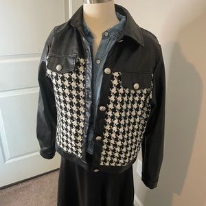 Houndstooth faux leather crop jacket